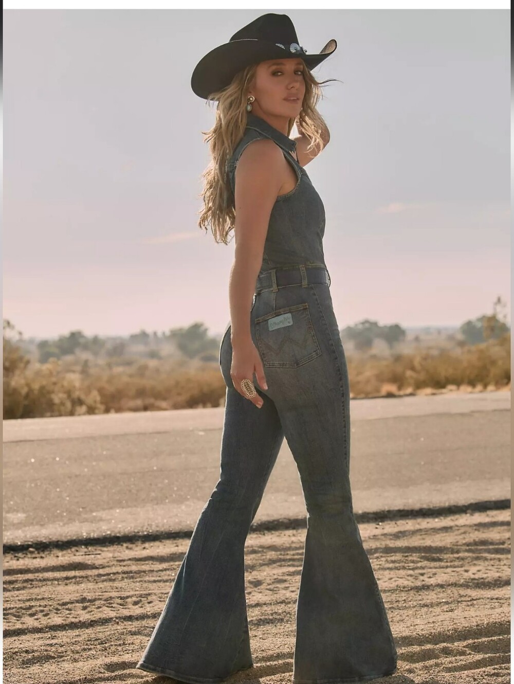 Wrangler Lainey Wilson Retro Denim Bellbottom Flare Catsuit Jumpsuit XS Western